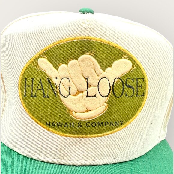 Hang Loose Hawaii & Company Trucker Hat Green and Cream Snapback Cap - Picture 6 of 7